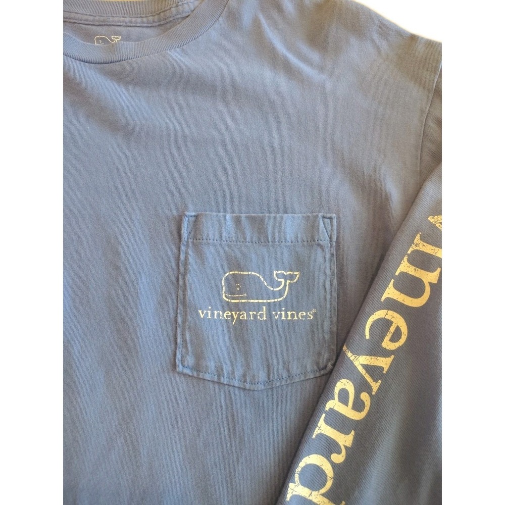 Vineyard Vines Mens Sz S Blue Long Sleeve Vintage Whale Logo Pocket T-Shirt A1 - Picture 2 of 10